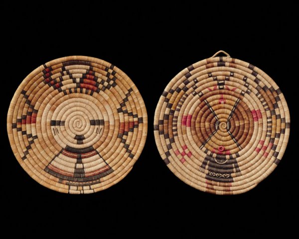A pair of Hopi basketry plaques, mid 20th century.