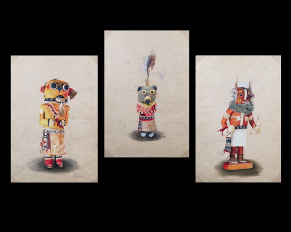 Three Kachina Paintings, 20th century. A set of th