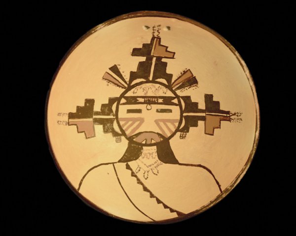 An unusual Hopi polychrome pictographic plate, fir