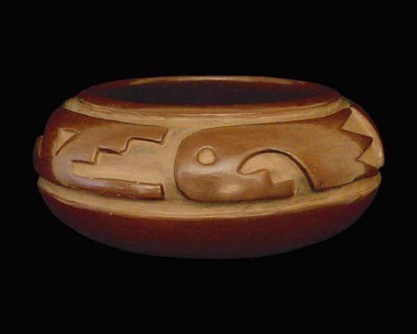 A Santa Clara carved redware bowl, mid 20th centur