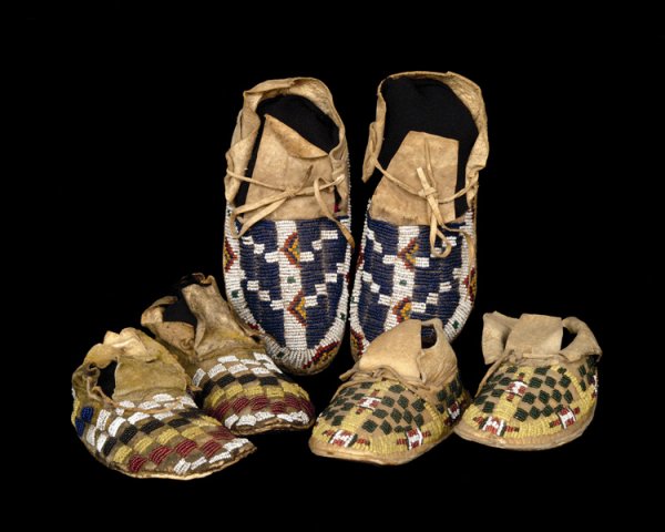 Three pair of Plains child's moccasins, last quart