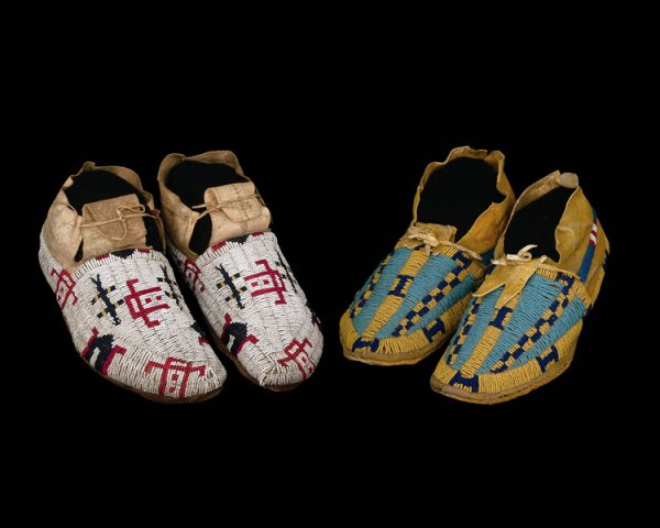 Two pair of Plains beaded moccasins, last quarter 
