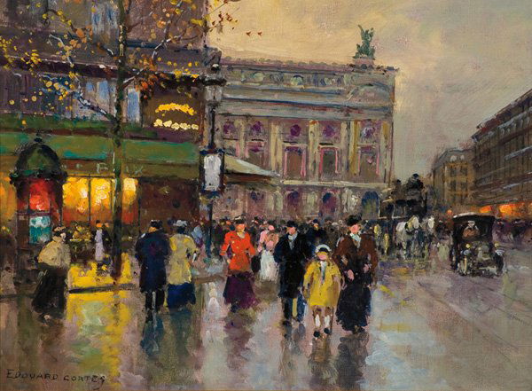 Edouard Cortes 1882-1969; Place de l'Opera ; Oil: Edouard Cortes 1882-1969; Place de l'Opera; Oil; 13 x 18 inches; Signed lower left