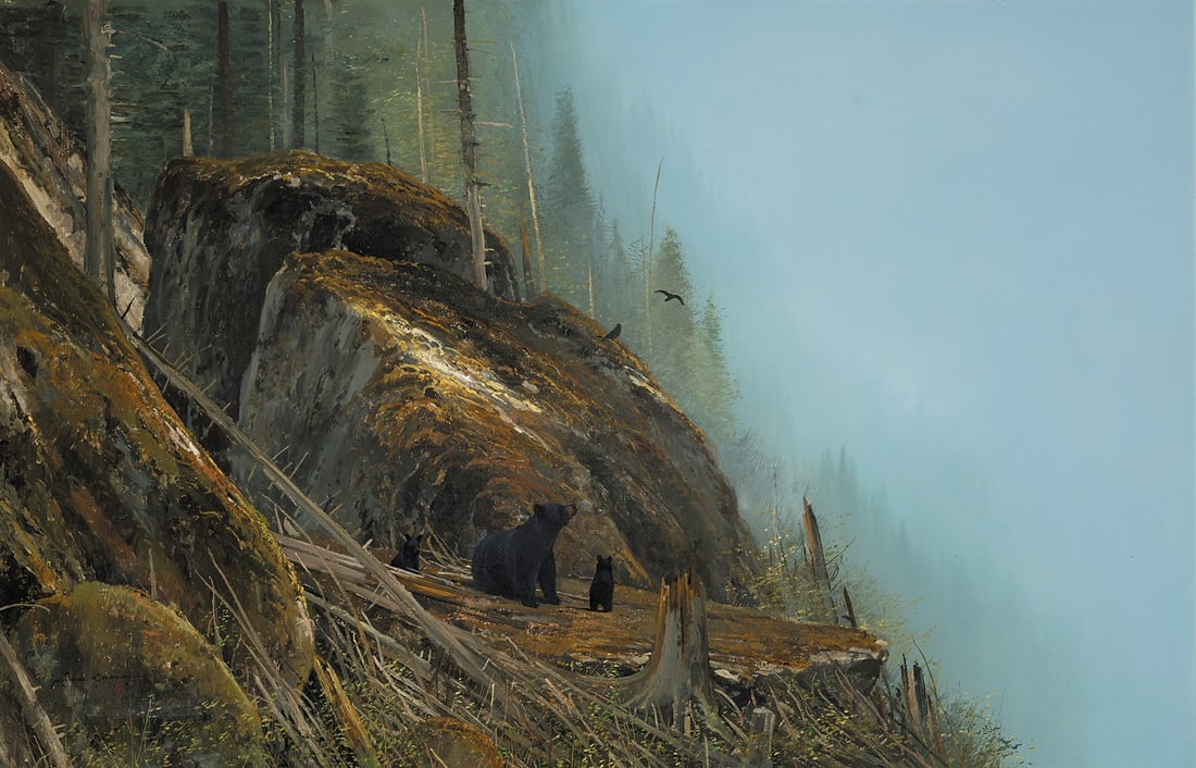 Michael Coleman, "Mother Bear and Cubs": Oil on board, 21 x 33 inches (Shipping Dimensions: 28x39 inches)