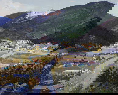 Jerry Jordan, "Storybook Town, Red River, NM": Oil on canvas, 24 x 30 inches (Shipping Dimensions: 33x38 inches) Titled verso