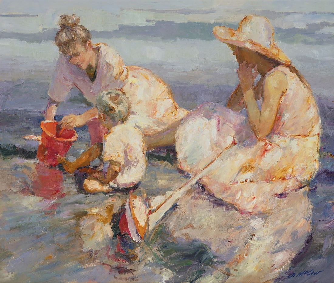 Dan McCaw, "Two Women and Boy on Beach" (1 of 2)