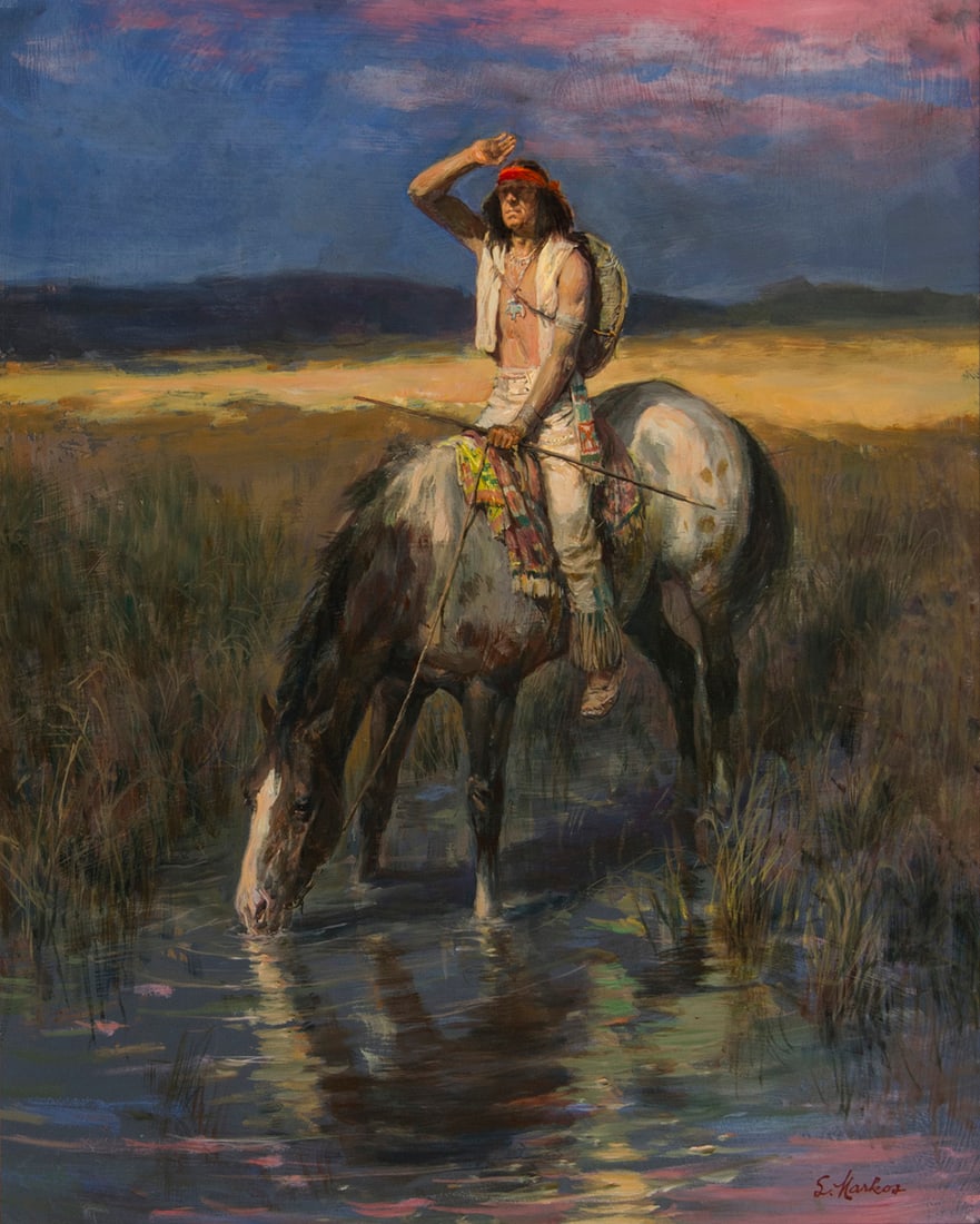Lajos Markos, "Look to the Sun": Lajos Markos (1917-1993), "Look to the Sun", Oil on board, 20 x 16 inches, Shipping Dimensions: 32 x 28 inches Signed lower right Provenance: A private collection in Oklahoma