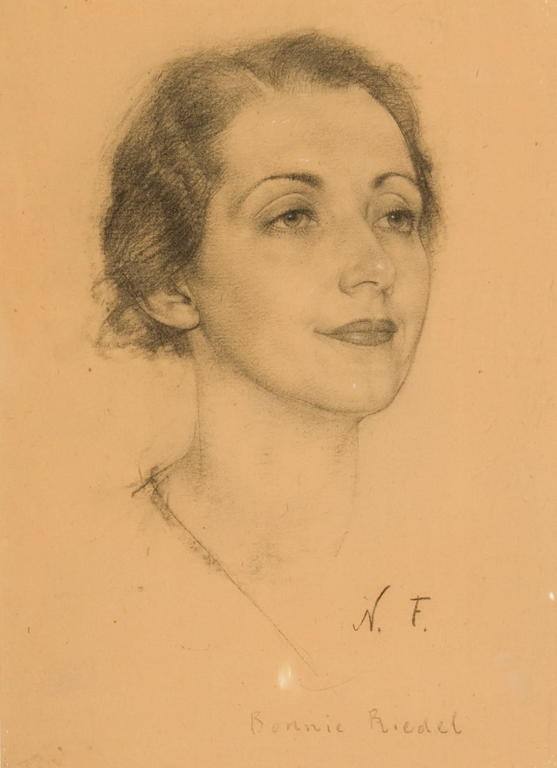 Nicolai Fechin, "Bonnie Riedel": Nicolai Fechin (1881-1955), "Bonnie Riedel", Graphite, 19 x 14 inches, Shipping Dimensions: 28 x 22 inches Signed and titled lower right Provenance: The ArtistA private collection in Nebraska