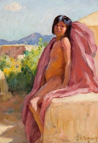 Joseph Henry Sharp, "Pueblo Child with Red Blanket"