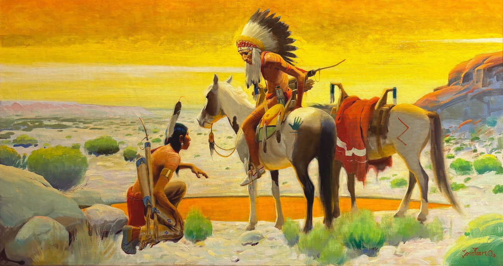 Gerard Curtis Delano, "Footprints at the Pool": Gerard Curtis Delano (1890-1972), "Footprints at the Pool", Oil on canvas, 22 1/2 x 40 1/2 inches, Shipping Dimensions: 28 x 46 inches Signed lower right Signed and titled verso Gerard Curtis Delano w