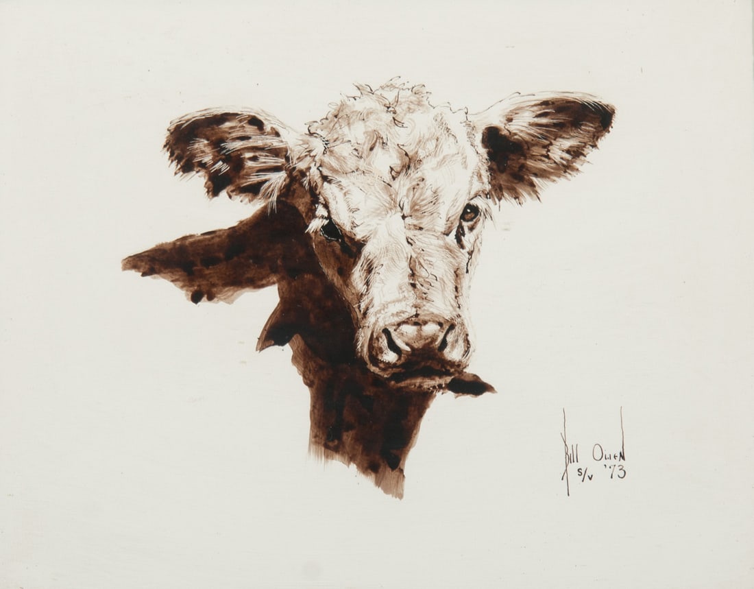 Bill Owen, "Untitled (Calf portrait)": Bill Owen (1942-2013), "Untitled (Calf portrait)", Watercolor, 8 x 10 inches, Shipping Dimensions: 15 x 17 x 3 inches Signed/SV and dated 73 lower right