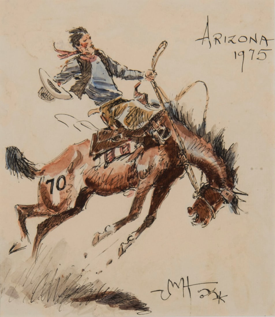 John Hampton, "Arizona 75": John Hampton (1918-1999), "Arizona 75", Mixed Media, 7 1/4 x 6 3/8 inches, Shipping Dimensions: 18 x 15 x 3 inches Signed lower right, titled upper right