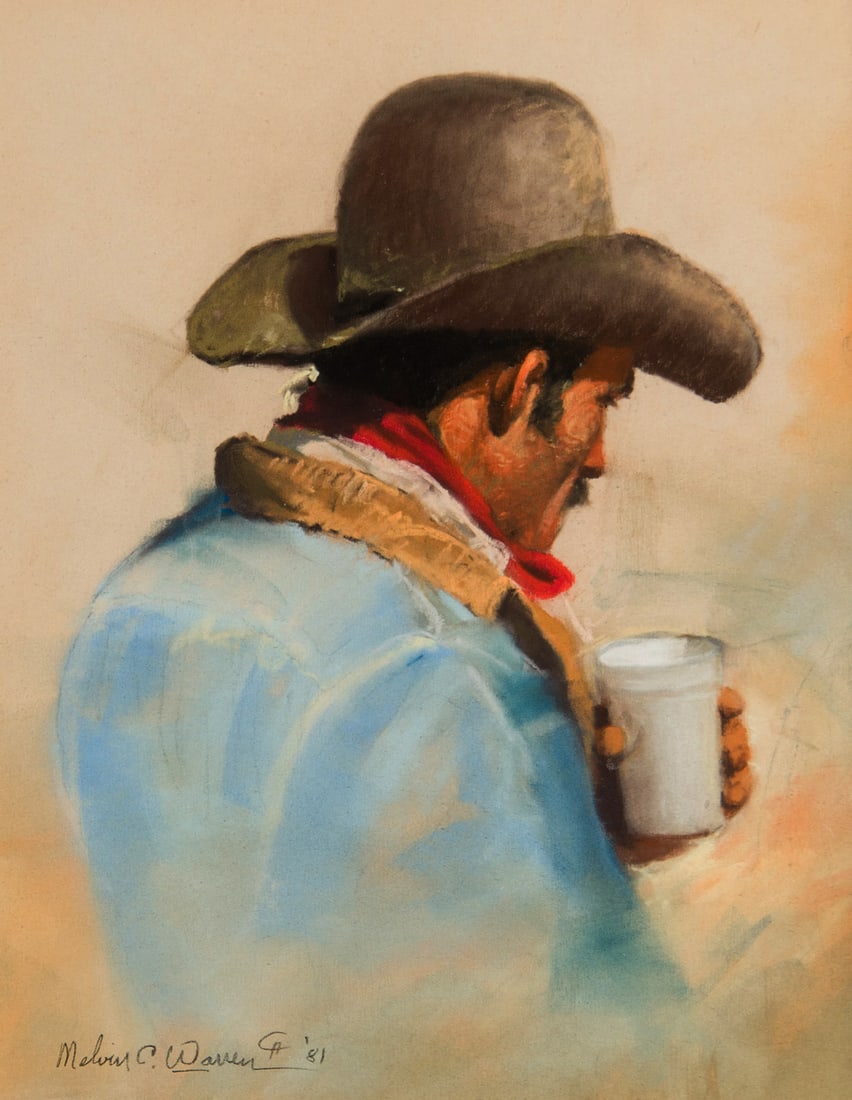 Melvin Warren, "Man with Glass": Melvin Warren (1920-1995), "Man with Glass", Pastel, 13 1/2 x 10 1/2 inches, Shipping Dimensions: 24 x 21 x 3 inches Signed/CA and dated 81 lower Left