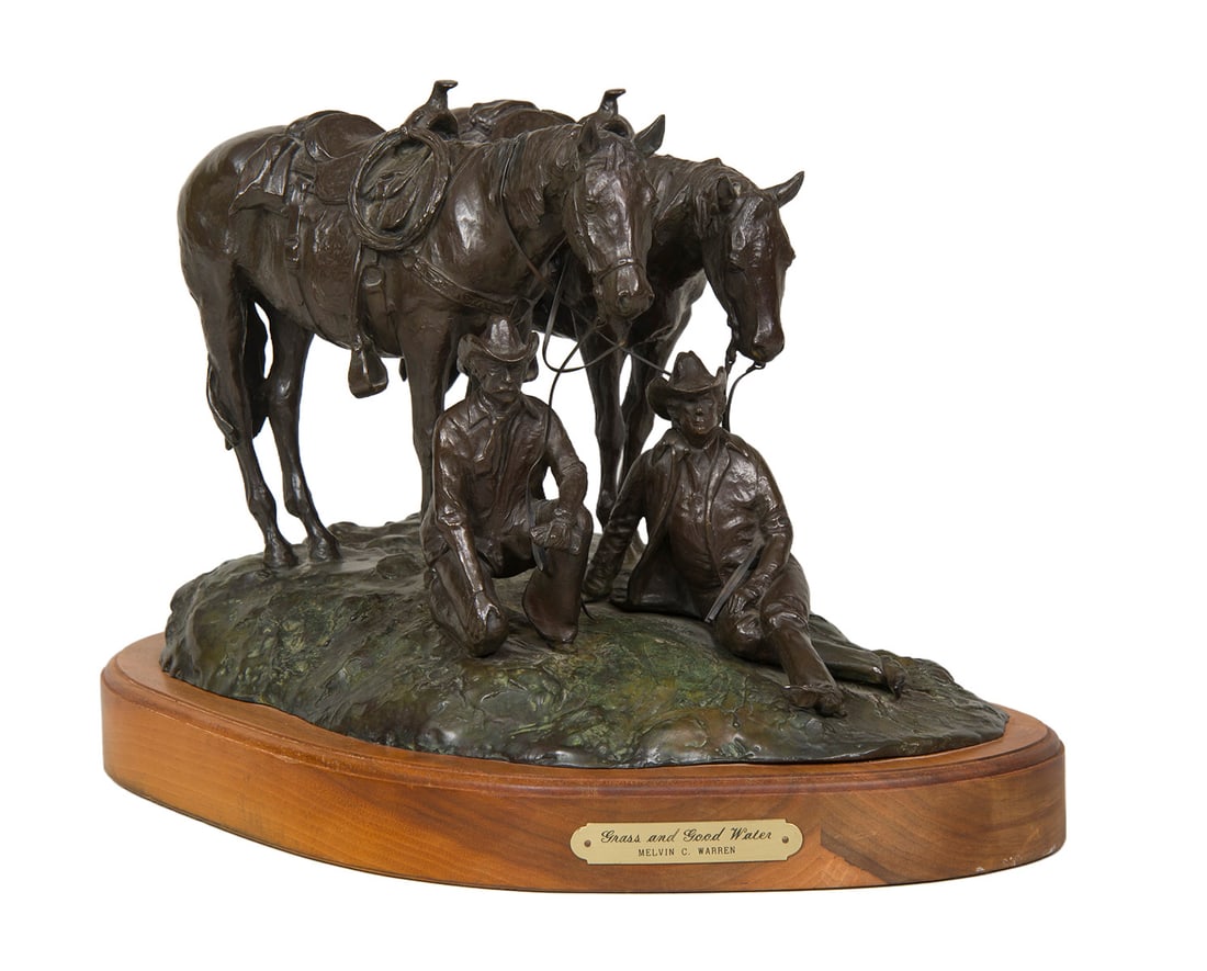 Melvin Warren, "Grass and Good Water": Melvin Warren (1920-1995), "Grass and Good Water", Bronze, cast 6/30, 12 inches overall height, Shipping Dimensions: 12 x 19 x 12 inches - 38 lbs. Signed/CA and dated 1978