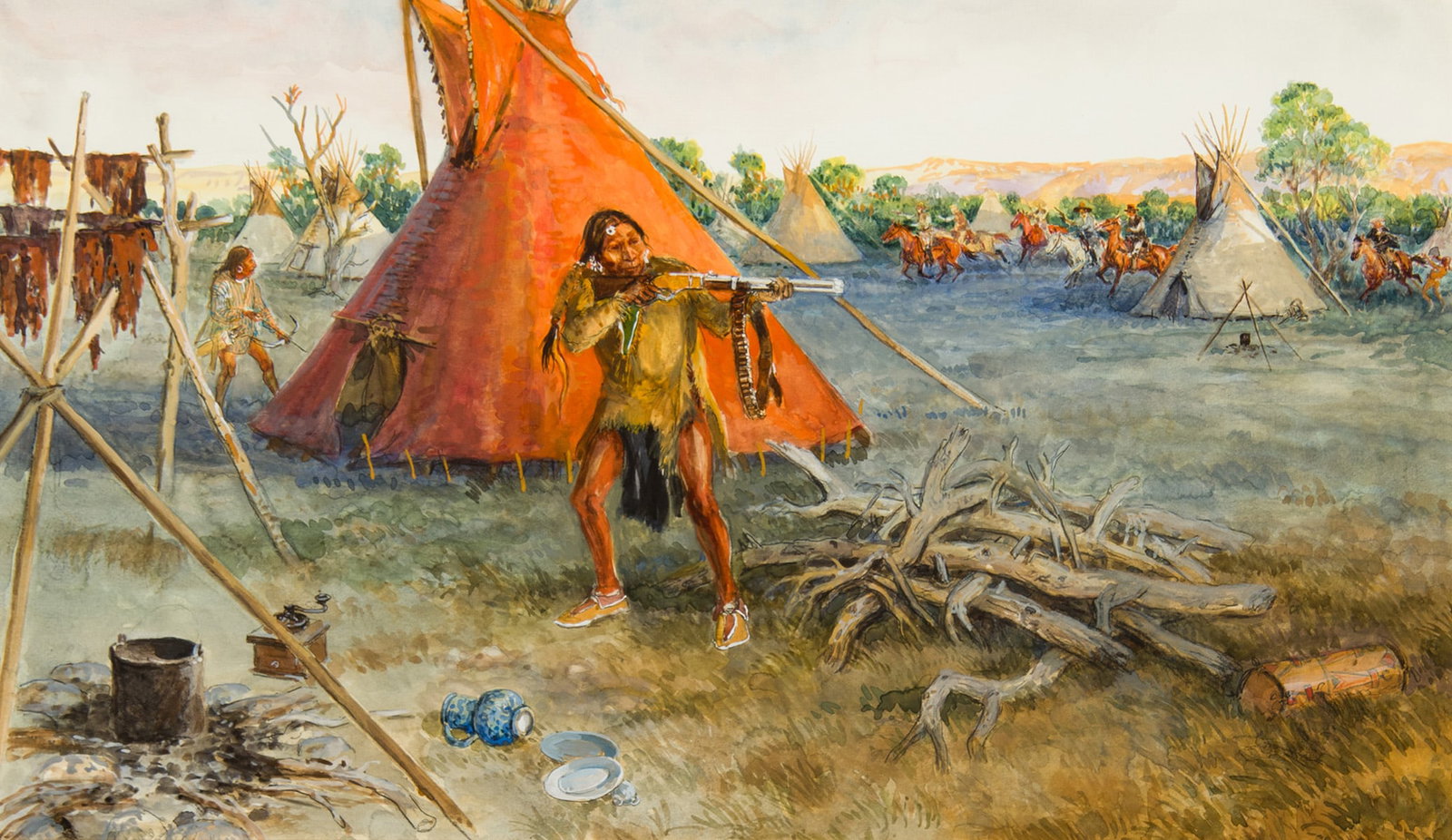 David Powell, "Making A Stand": David Powell (b. 1954), "Making A Stand", Watercolor, 15 x 24 inches, Shipping Dimensions: 26 x 36 x 3 inches