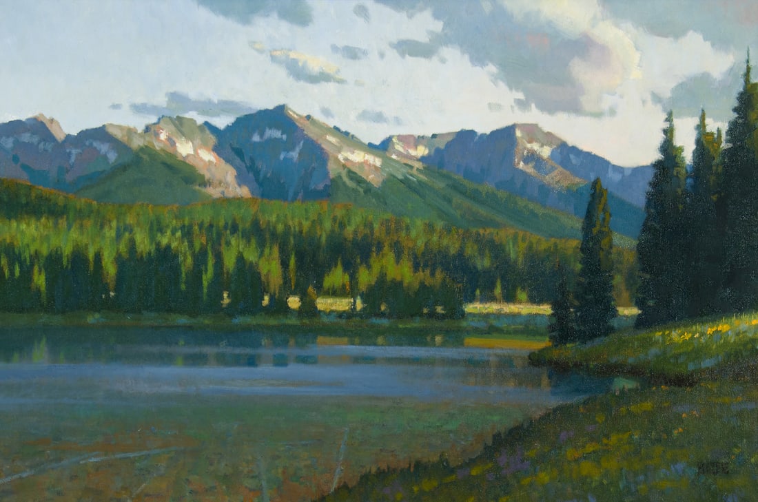 Wayne Wolfe, "Late Afternoon at Lake Irwin": Wayne Wolfe (b. 1944), "Late Afternoon at Lake Irwin", Oil on board, 24 x 36 inches, Shipping Dimensions: 31 x 43 x 3 inches Signed lower right