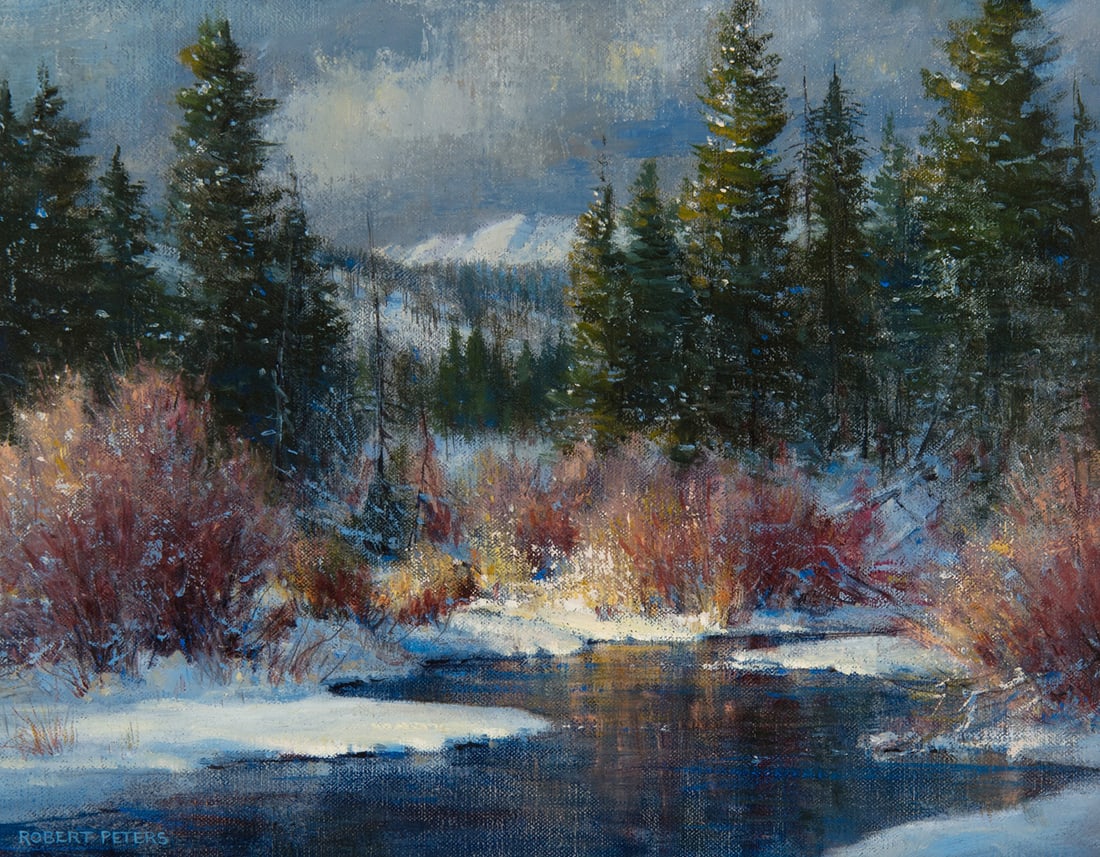 Robert Peters, "Edge of March": Robert Peters (b. 1960), "Edge of March", Oil on board, 11 x 14 inches, Shipping Dimensions: 17.5 x 20.5 x 3 inches Signed lower Left Signed and titled verso