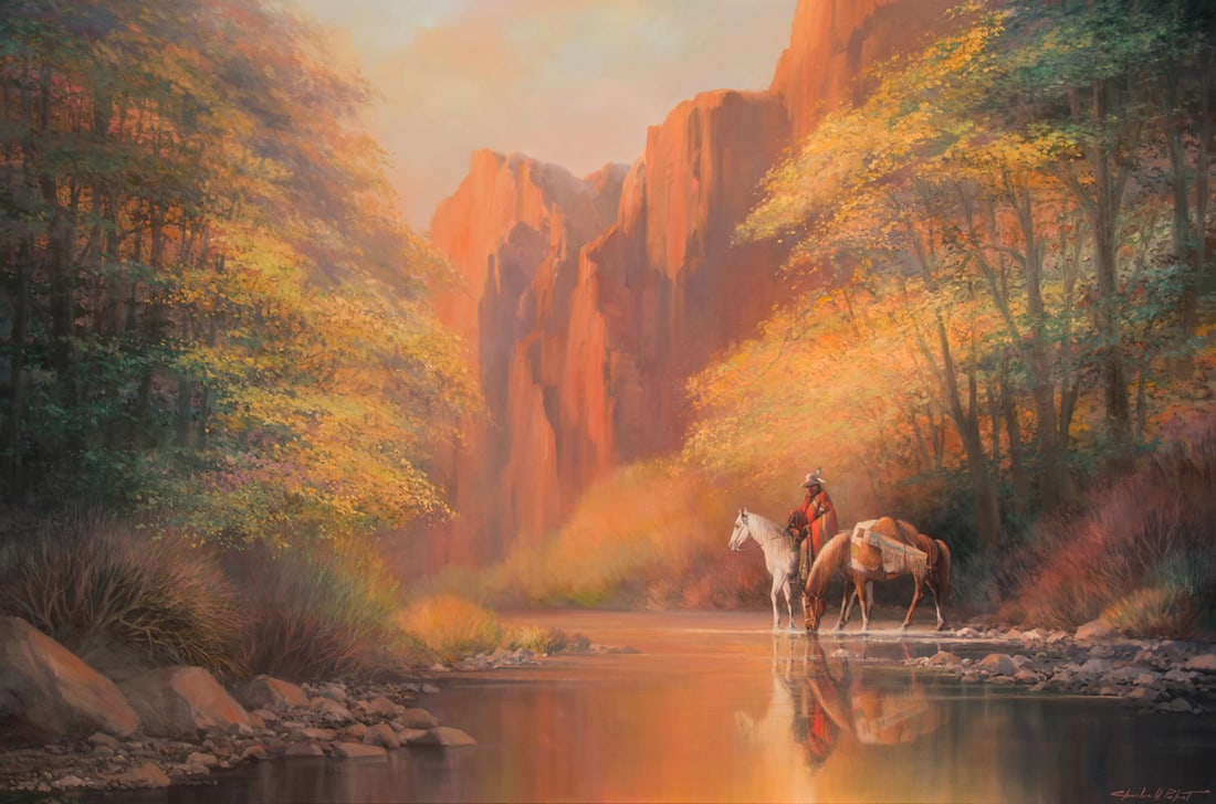Charles Pabst, "Zion Crossing": Charles Pabst (b. 1950), "Zion Crossing", Oil on canvas, 40 x 60 inches, Shipping Dimensions: 50 x 70 x 3 inches Signed lower right