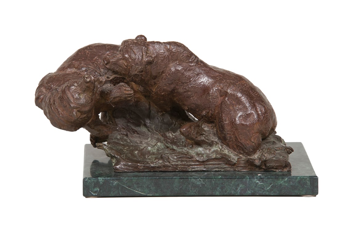 Edward Fraughton, "Grizzlies": Edward Fraughton (1939-2023), "Grizzlies", Bronze, 34/55, 7 inches overall height, Shipping Dimensions: 7 x 13 x 8 inches - 25 lbs. Signed and dated 1989