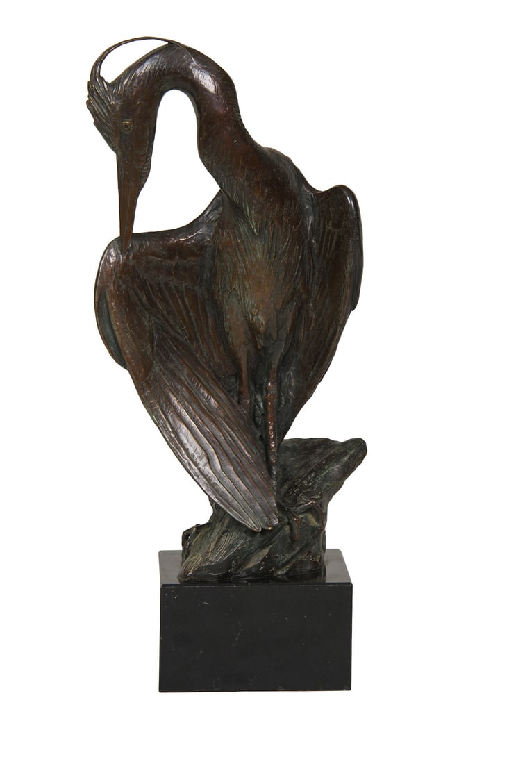 Kent Ullberg, "Heron": Kent Ullberg (b. 1945), "Heron", Bronze, cast 28/30, 17 1/4 inches overall height, Shipping Dimensions: 17.25 x 7 x 5 inches - 33 lbs. Signed Art Castings of Colorado