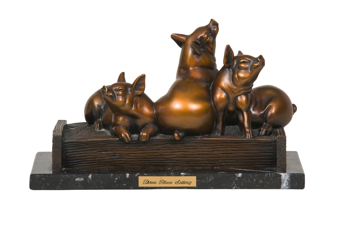 Gerald Balciar, "Three Place Setting": Gerald Balciar (b. 1942), "Three Place Setting", Bronze, 18/45, 7 1/2 inches overall height, Shipping Dimensions: 7.5 x 13.75 x 6 inches - 14 lbs. Signed