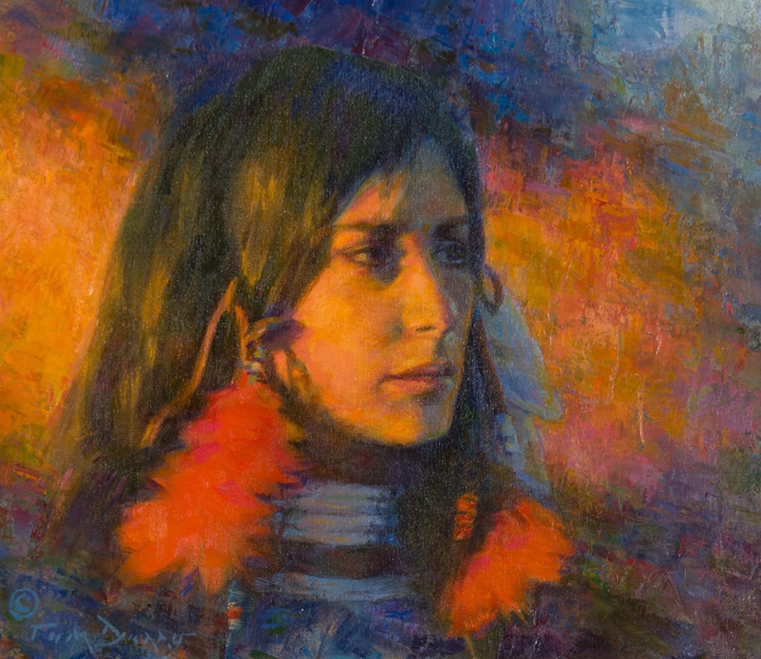 Tom Darro, "The Fancy Dancer": Tom Darro (1946-2023), "The Fancy Dancer", Oil on canvas, 12 x 14 inches, Shipping Dimensions: 21 x 23 x 3 inches Signed lower Left