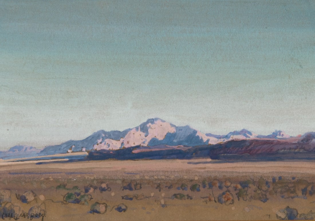 Carl Oscar Borg, "Untitled (Landscape)": Carl Oscar Borg (1879-1947), "Untitled (Landscape)", Watercolor, 4 3/4 x 6 3/4 inches, Shipping Dimensions: 13 x 15 x 3 inches Signed lower left