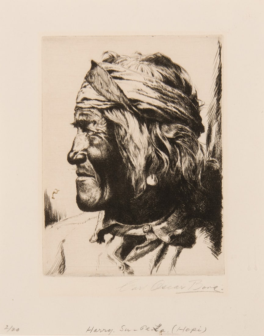 Carl Oscar Borg, "Harry Su-Pe-La": Carl Oscar Borg (1879-1947), "Harry Su-Pe-La", Etching, 2/20, 6 1/2 x 4 7/8 inches, Shipping Dimensions: 16 x 14 x 3 inches Signed lower right, titled lower middle