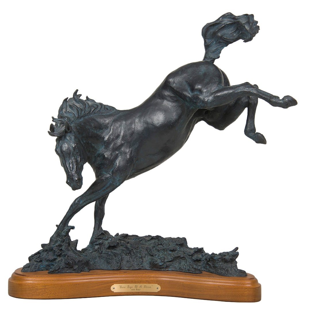 Jeff Wolf, "Sure Sign of a Storm": Jeff Wolf (20th century), "Sure Sign of a Storm", Bronze, cast 2/18, 22 inches overall height, Shipping Dimensions: 22 x 23 x 8 inches - 30 lbs. Signed, titled, and dated 92