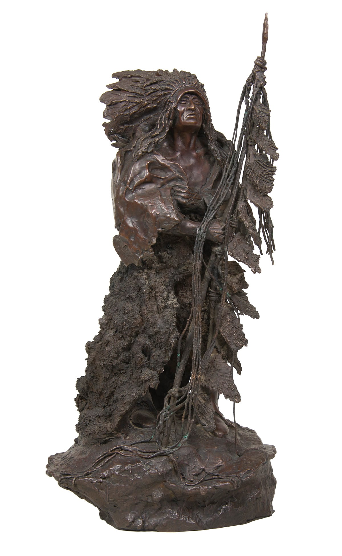 Buck McCain, "The Buffalo Robe": Buck McCain (b. 1943), "The Buffalo Robe", Bronze, cast 4/7, 27 inches overall height, Shipping Dimensions: 27 x 13 x 12 inches - 55 lbs. Signed