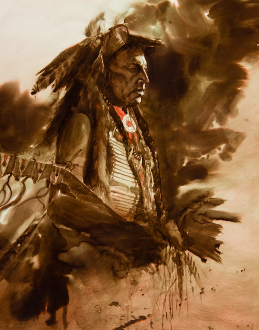 Dan Bodelson, "Comanche": Dan Bodelson (b. 1949), "Comanche", Mixed Media, 30 x 24 inches, Shipping Dimensions: 38 x 32 x 3 inches Signed lower right