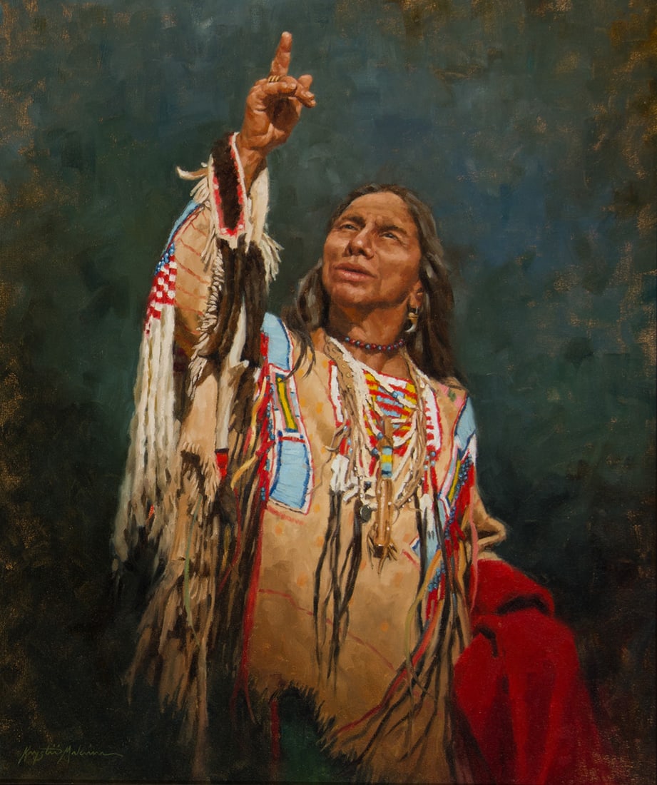 Krystii Melaine, "When Thunder Speaks": Krystii Melaine (b. 1963), "When Thunder Speaks", Oil on board, 24 x 20 inches, Shipping Dimensions: 34 x 30 x 3 inches Signed lower Left