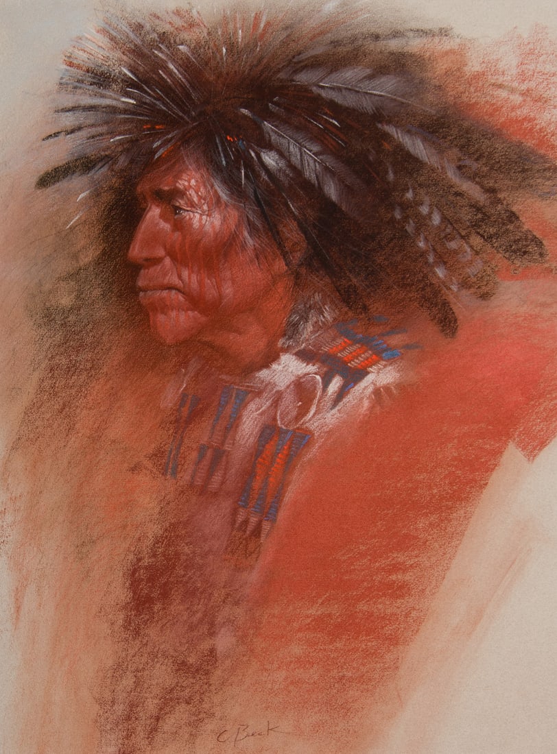 Clifford Beck, "Navajo Indian": Clifford Beck (1946-1995), "Navajo Indian", Pastel, 24 1/4 x 18 1/4 inches, Shipping Dimensions: 38 x 32 x 3 inches Signed lower middle