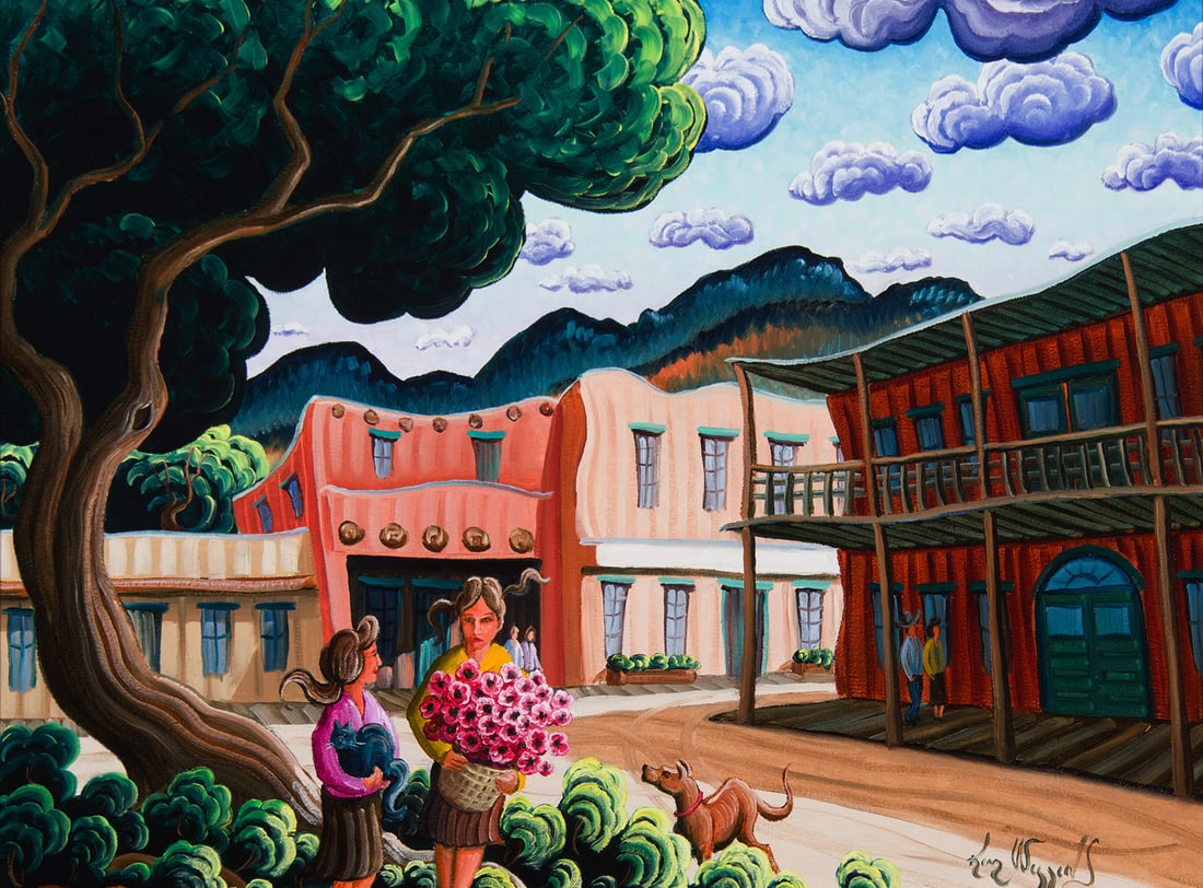 Kim Douglas Wiggins, "Across The Plaza": Kim Douglas Wiggins (b. 1960), "Across The Plaza", Oil on canvas, 18 x 24 inches, Shipping Dimensions: 26 x 32 x 3 inches Signed lower right Signed, titled, and dated 2008 verso