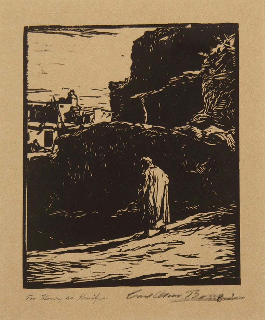 Carl Oscar Borg, "Indian at Walpi": Carl Oscar Borg (1879-1947), "Indian at Walpi", Woodblock print, 7 1/2 x 6 1/8 inches, Shipping Dimensions: 19 x 16 x 3 inches Signed lower right, inscribed lower left