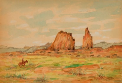 Edward Borein, "Untitled (Desert buttes with rider)"