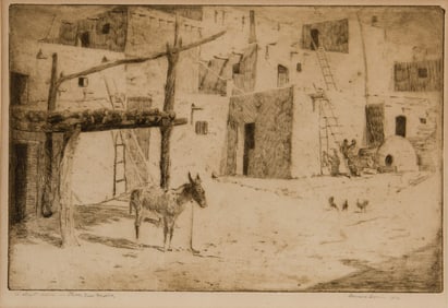 Edward Borein, "A Street Scene In Taos, New Mexico"