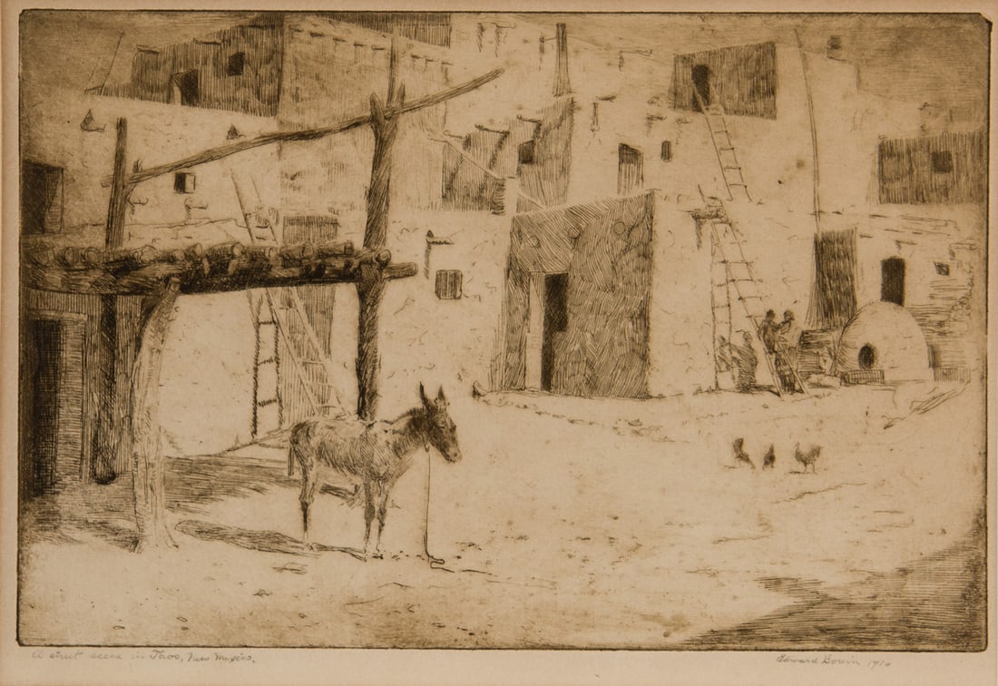 Edward Borein, "A Street Scene In Taos, New Mexico" (1 of 3)