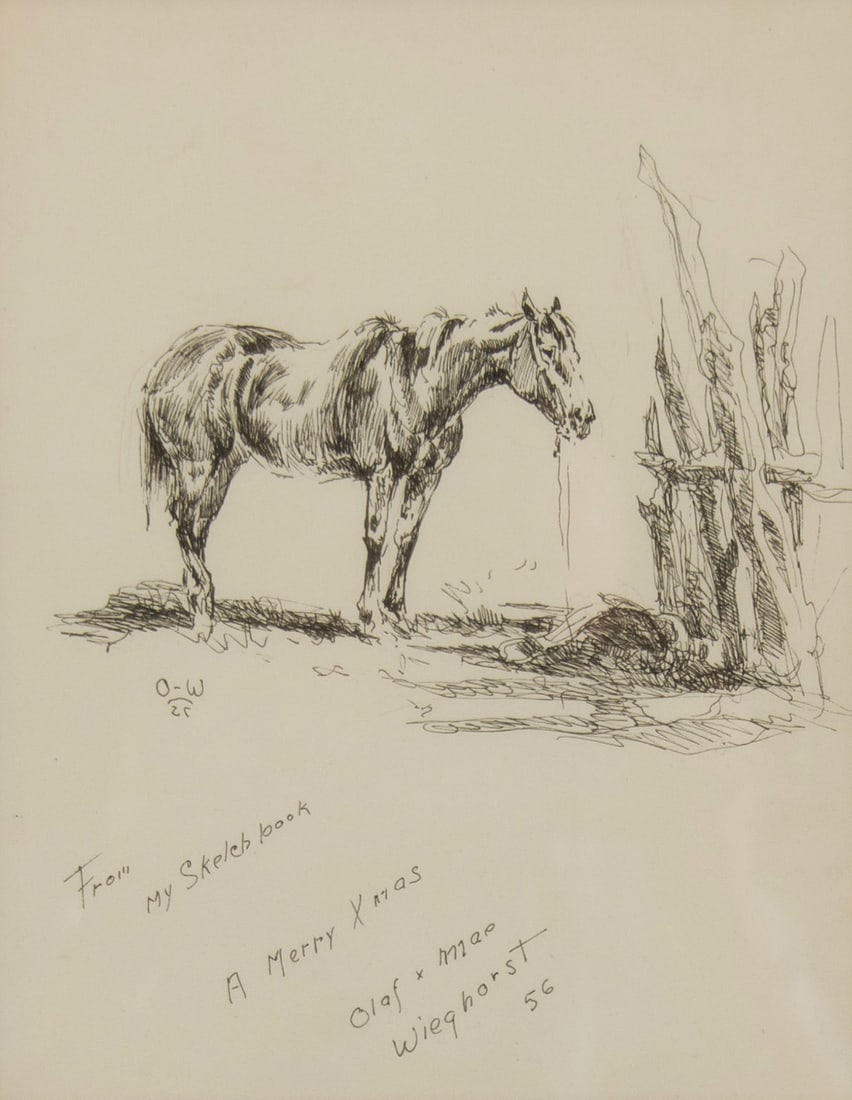 Olaf Wieghorst, "From my Sketchbook - Horse": Olaf Wieghorst (1899-1988), "From my Sketchbook - Horse", Pen & Ink, 10 x 8 1/4 inches, Shipping Dimensions: 24 x 22 x 3 inches Initialed lower Left, Inscribed and dated 56