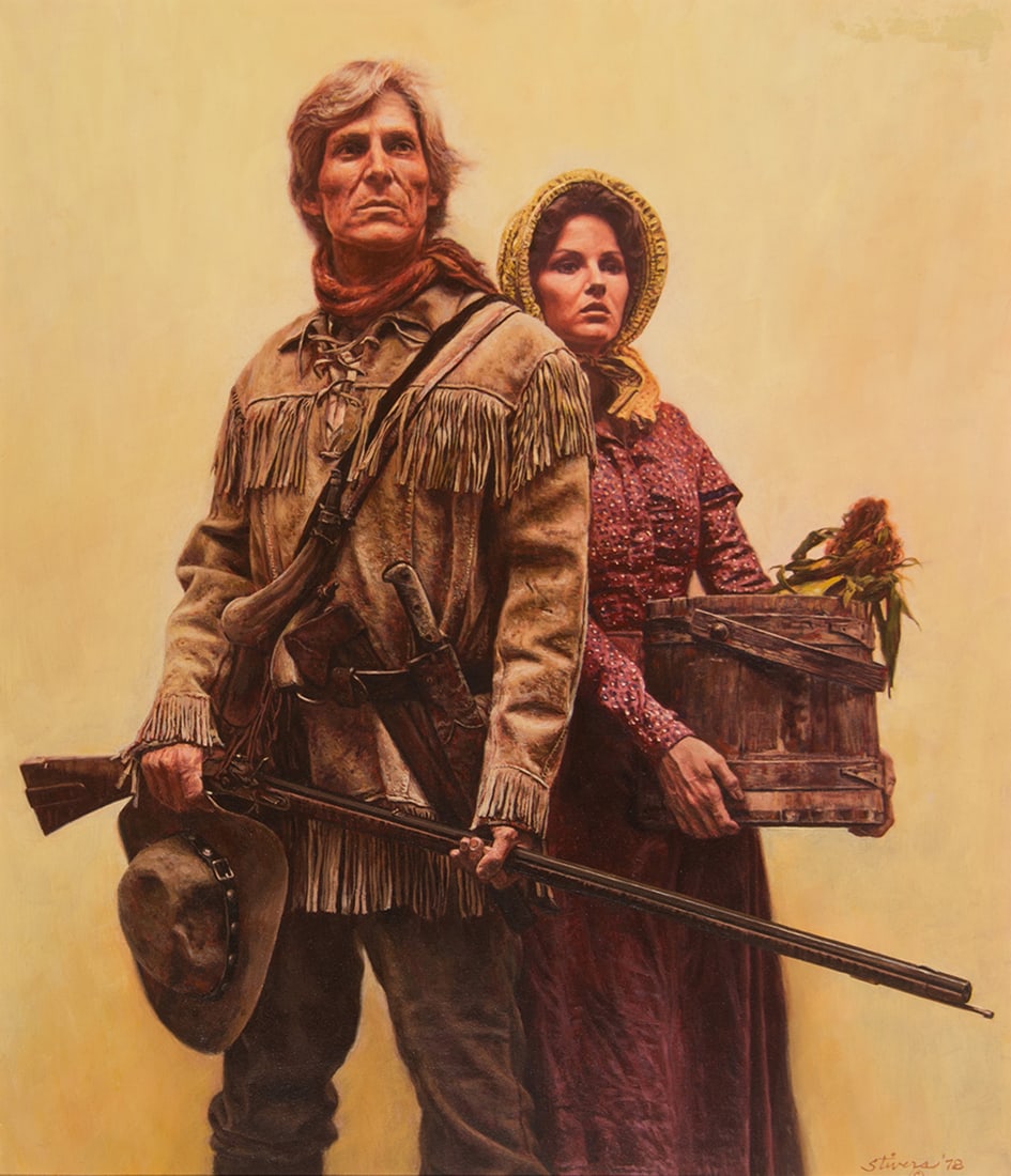 Don Stivers, "Frontier Spirit": Don Stivers (1926-2009), "Frontier Spirit", Oil on board, 22 x 19 inches, Shipping Dimensions: 30 x 27 x 3 inches Signed and dated 78 lower right Signed and dated 5/23/78 verso