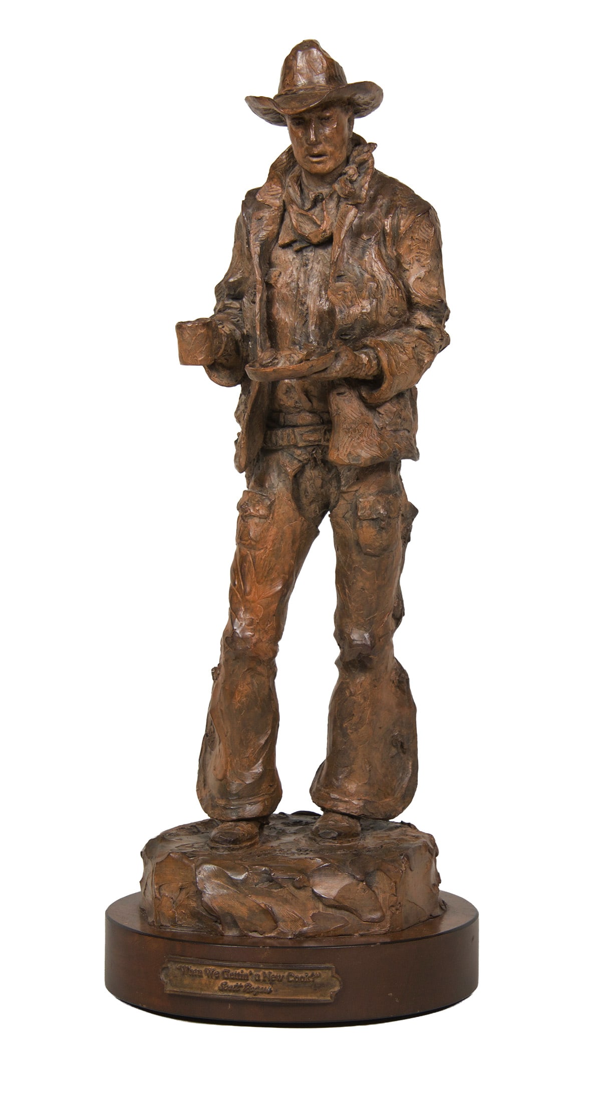 Scott Rogers, "When We Gettin a New Cook": Scott Rogers (b. 1961), "When We Gettin a New Cook", Bronze, cast 19/30, 22 inches overall height, Shipping Dimensions: 22 x 8.5 x 8.5 inches - 18 lbs. Signed, titled, and dated 05