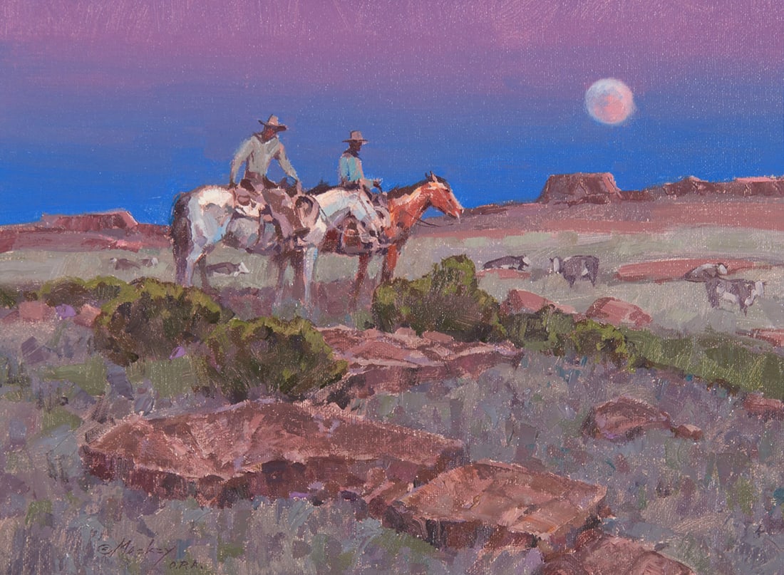 Kim Mackey, "Twilight Settles": Kim Mackey (b. 1953), "Twilight Settles", Oil on canvas, 12 x 16 inches, Shipping Dimensions: 19 x 23 x 3 inches Signed/OPA Lower Left Signed/OPA and titled verso