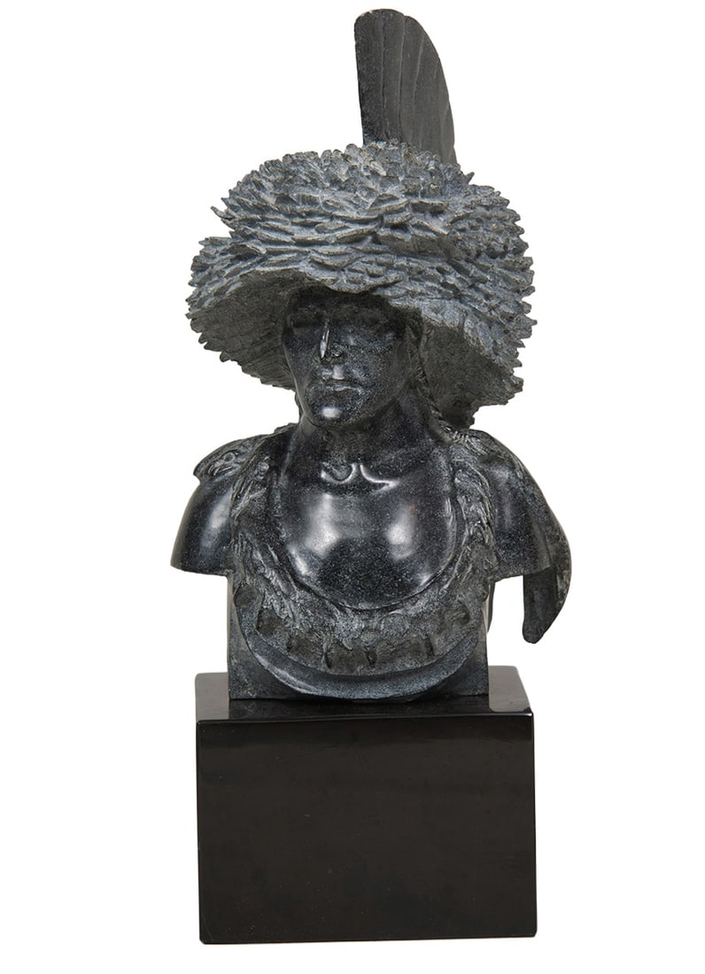 Fritz White, "Dog Soldier": Fritz White (1930-2010), "Dog Soldier", Stone, 16 1/2 inches overall height, Shipping Dimensions: 16.5 x 8 x 8 inches - 30 lbs. Signed/CA and dated 91