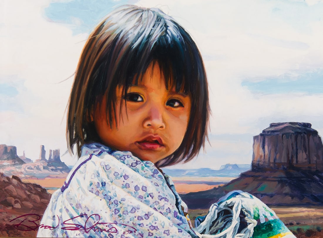 Brad Schmidt, "Untitled (Young Indian girl)": Brad Schmidt (b. 1956), "Untitled (Young Indian girl)", Oil on board, 9 x 12 inches, Shipping Dimensions: 20 x 23 x 3 inches Signed and dated 04 lower left