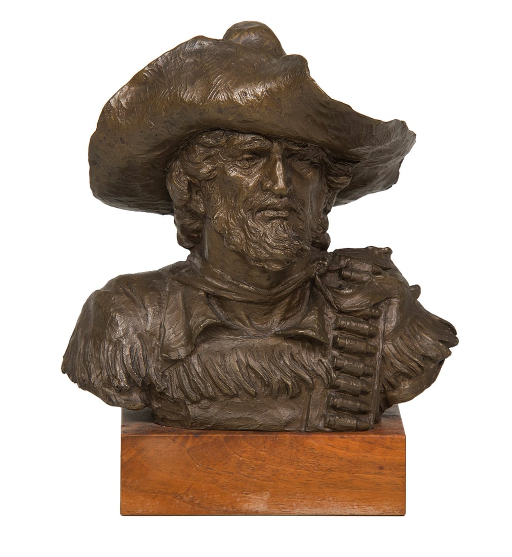 Edward Fraughton, "Buffalo Hunter": Edward Fraughton (1939-2023), "Buffalo Hunter", Bronze, cast 3/30, 10 inches overall height, Shipping Dimensions: 10 x 8 x 6 inches - 13 lbs. Signed, titled, and dated 1971