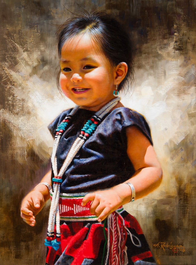 Alfredo Rodriguez, "Daddy's Girl": Alfredo Rodriguez (b. 1954), "Daddy's Girl", Oil on linen mounted to board, 16 x 12 inches, Shipping Dimensions: 26 x 22 x 3 inches Signed and dated 08 lower right Signed and titled verso