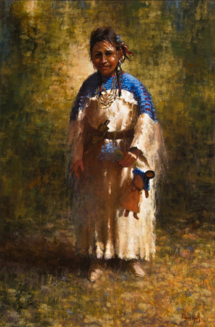 Doug Hall, "Untitled (Native American figure)": Doug Hall (b. 1959), "Untitled (Native American figure)", Oil on canvas, 36 x 24 inches, Shipping Dimensions: 43 x 31.5 x 3 inches Signed lower right