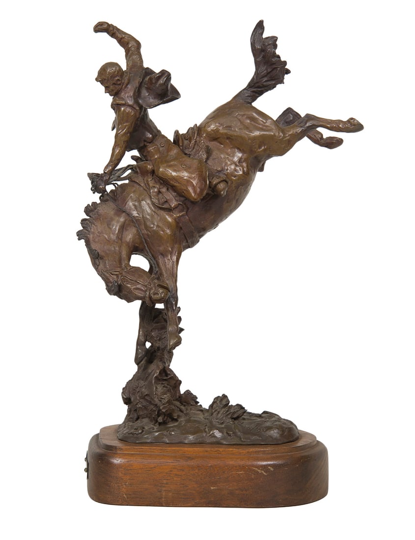 William Moyers, "A Bad One": William Moyers (1916-2010), "A Bad One", Bronze, cast 18/50, 14 1/2 inches overall height, Shipping Dimensions: 14.5 x 9 x 5 inches - 10 lbs. Signed and dated 1984 A&S USA