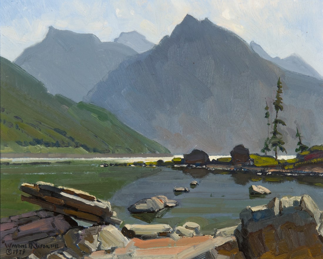 Wayne Wolfe, "Medicine Lake": Wayne Wolfe (b. 1944), "Medicine Lake", Oil on board, 8 x 10 inches, Shipping Dimensions: 14 x 16 x 3 inches Signed and dated 1979 lower left