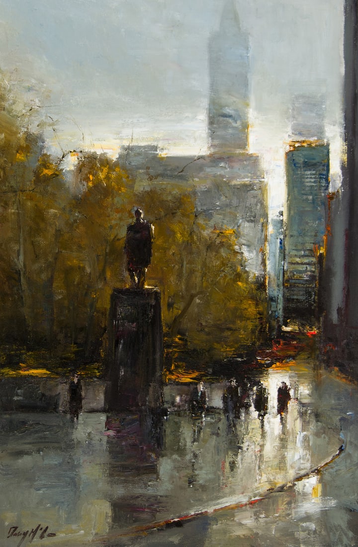 Danny McCaw, "Central Park South": Danny McCaw (b. 1978), "Central Park South", Oil on canvas mounted to board, 36 x 24 inches, Shipping Dimensions: 44 x 32 x 3 inches Signed lower Left